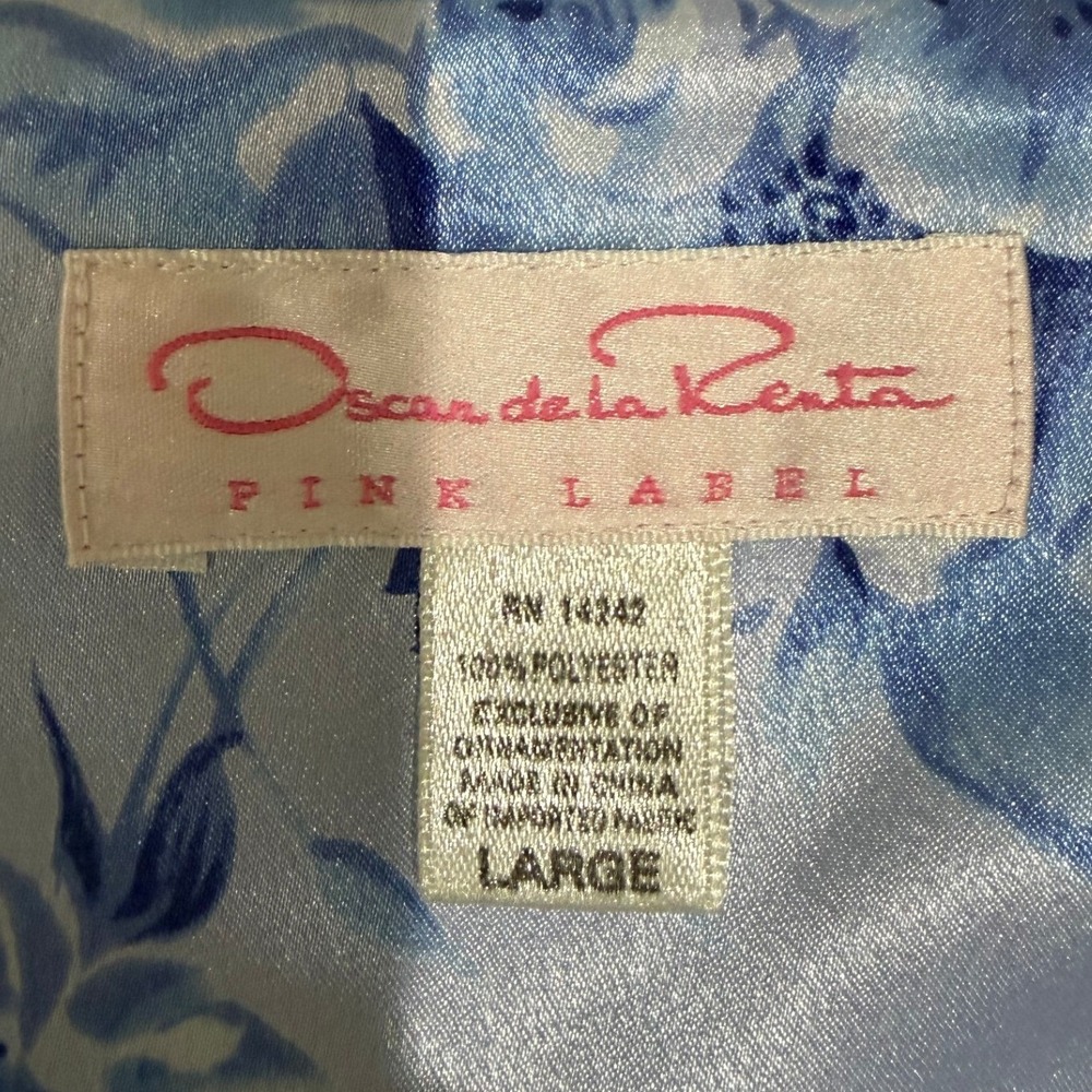 Oscar de la Renta Pink Label Blue Floral Satin Nightgown & Robe Set Large Y2K - Picture 7 of 16